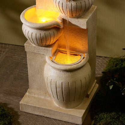 Teamson Home Outdoor Water Fountain with Lights�C 4-Tier Cascading Bowl Design with LED Light & Solar Pump, Solar-Powered Water Fountain Outdoor Garden, Yard, or Patio D��cor, Navy Blue