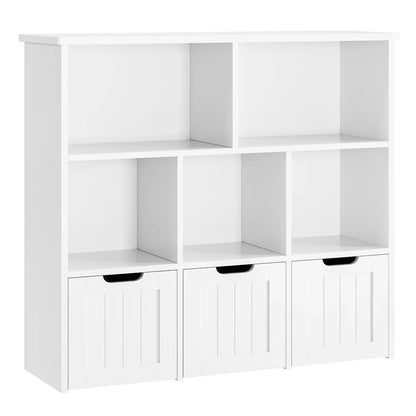 Homfa Toy Storage Organizer with 3 Movable Drawers, 5 Cube Kids Bookcase for Playroom, Storage Cabinet for Living Room, White Finish