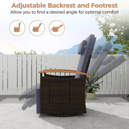 Costway Outdoor 360�� Swivel Rattan Recliner Chair Patio Wicker Chaise Lounge Chair Beige