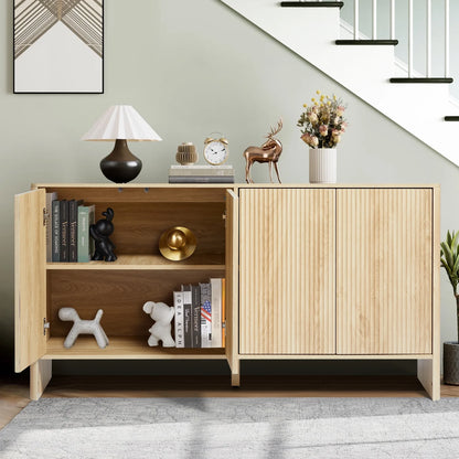 Wirrytor Sideboard Storage Cabinet with Doors and Shelves, Buffet Cabinet with Storage, Credenza Storage Cabinet for Kitchen, Wooden Fluted Cabinet, Under TV Cabinet with Storage - Black