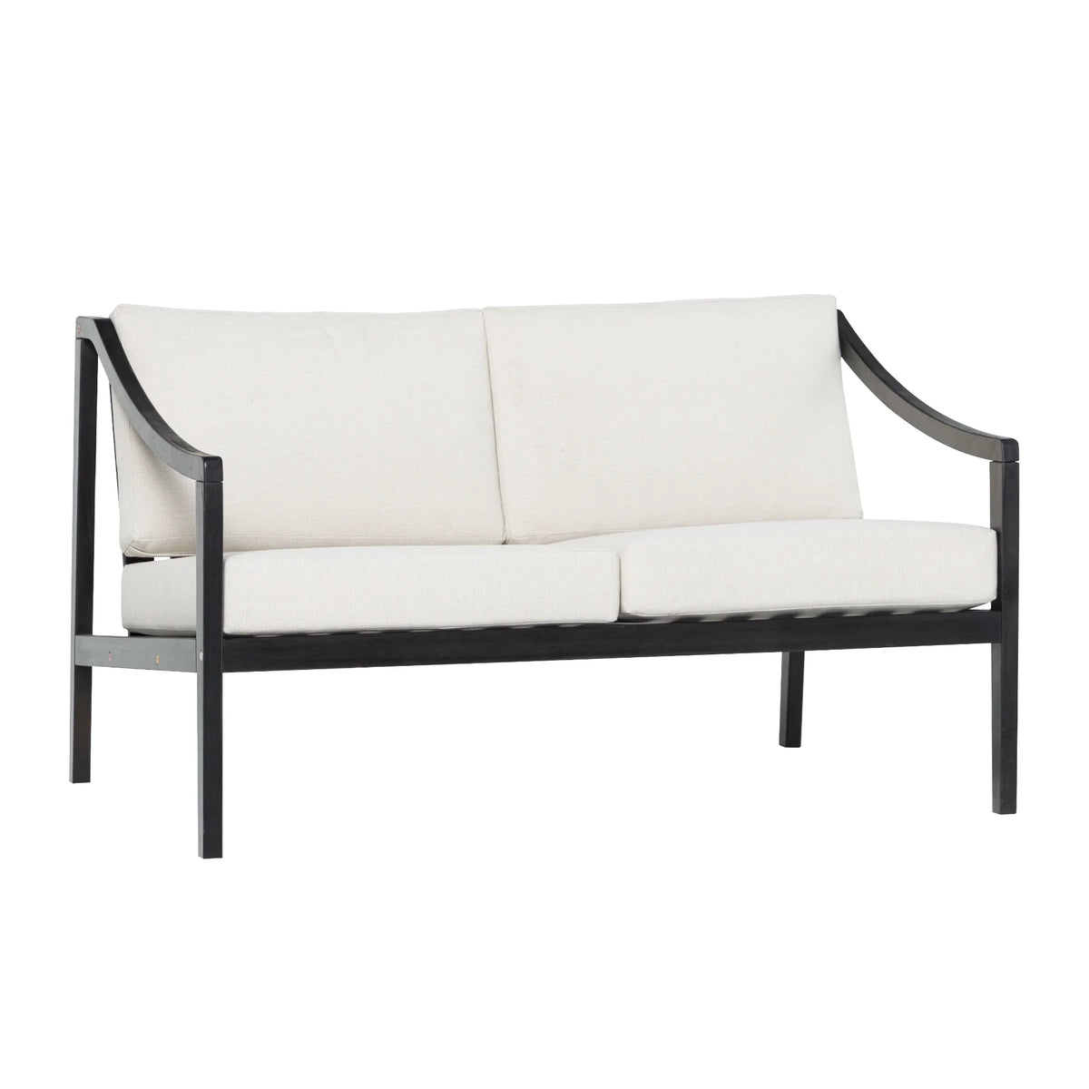 Walker Edison Modern Solid Wood Curved-Arm Outdoor Loveseat, Black