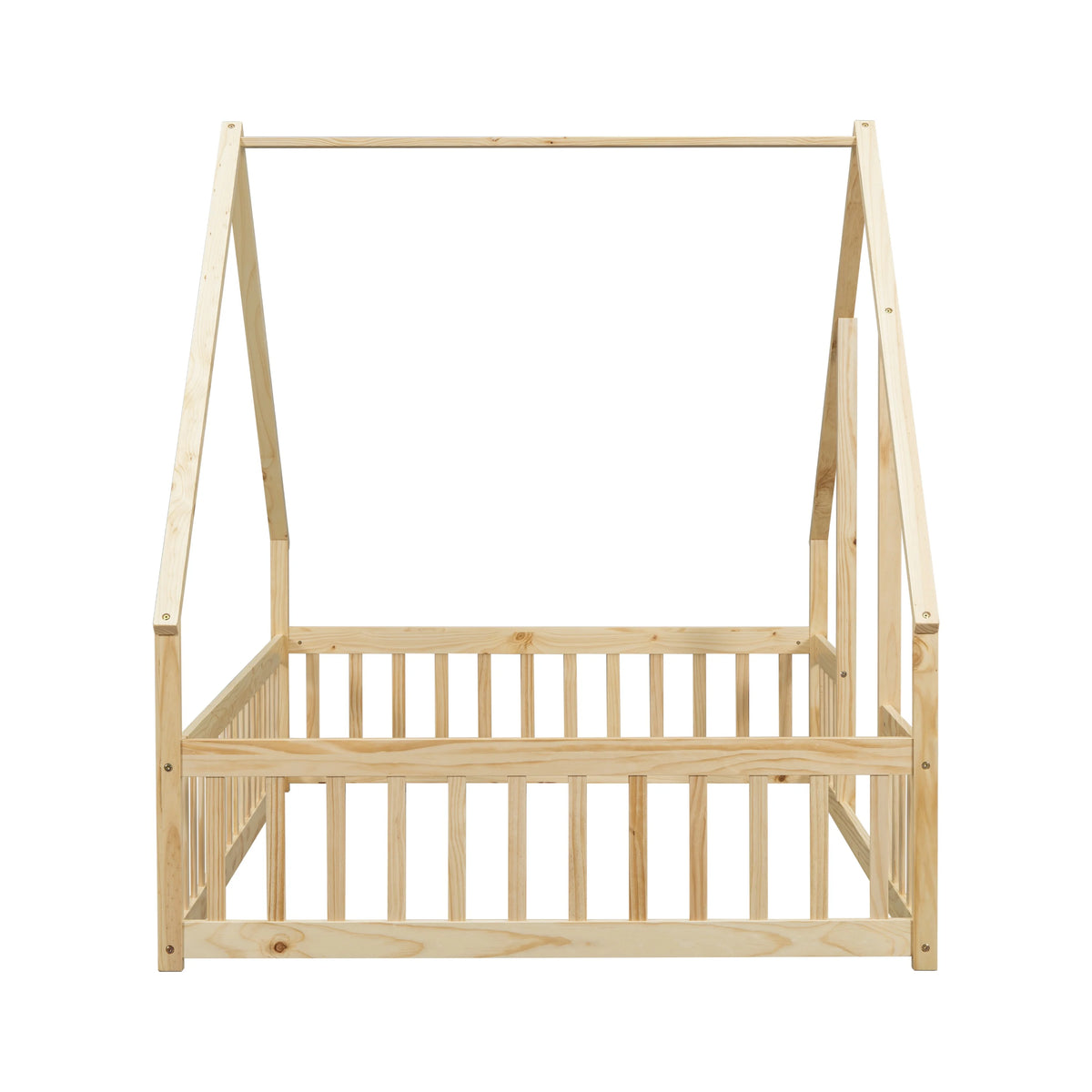 Bellemave Twin Size Floor Bed Frame, Wooden House Bed Twin Size with Fence, Montessori Bed with Guardrails for Bedroom (White)