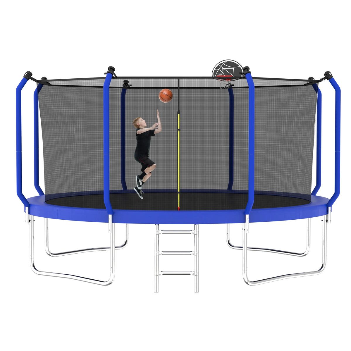 Yoneston 10FT Outdoor Trampoline with Basketball Hoop, 880LBS Heavy Duty Reinforced Trampoline with Safety Enclosure Net and Ladder for Kids Teens Playing Gift, Blue