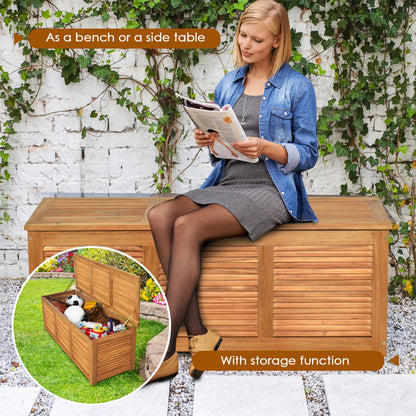Gymax Acacia Wood Deck Box 46 Gallon Garden Backyard Storage Bench Container