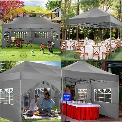 COBIZI 10x20 Heavy Duty Pop up Canopy Tent with 6 sidewalls Easy Up Commercial Outdoor Canopy Wedding Party Tent for Beach All Season Wind & Waterproof Gazebo with Roller Bag,Black(Frame Thickened)