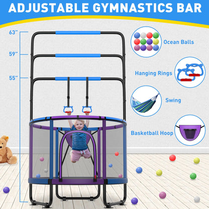 CITYLE Trampoline for Kids 600LBS 60'' 5FT Toddler Trampoline Indoor Outdoor with Basketball Hoop, Swing, Adjustable Bar, Mini Small Trampoline with Enclosure, Gifts for Toddlers, Boys & Girls