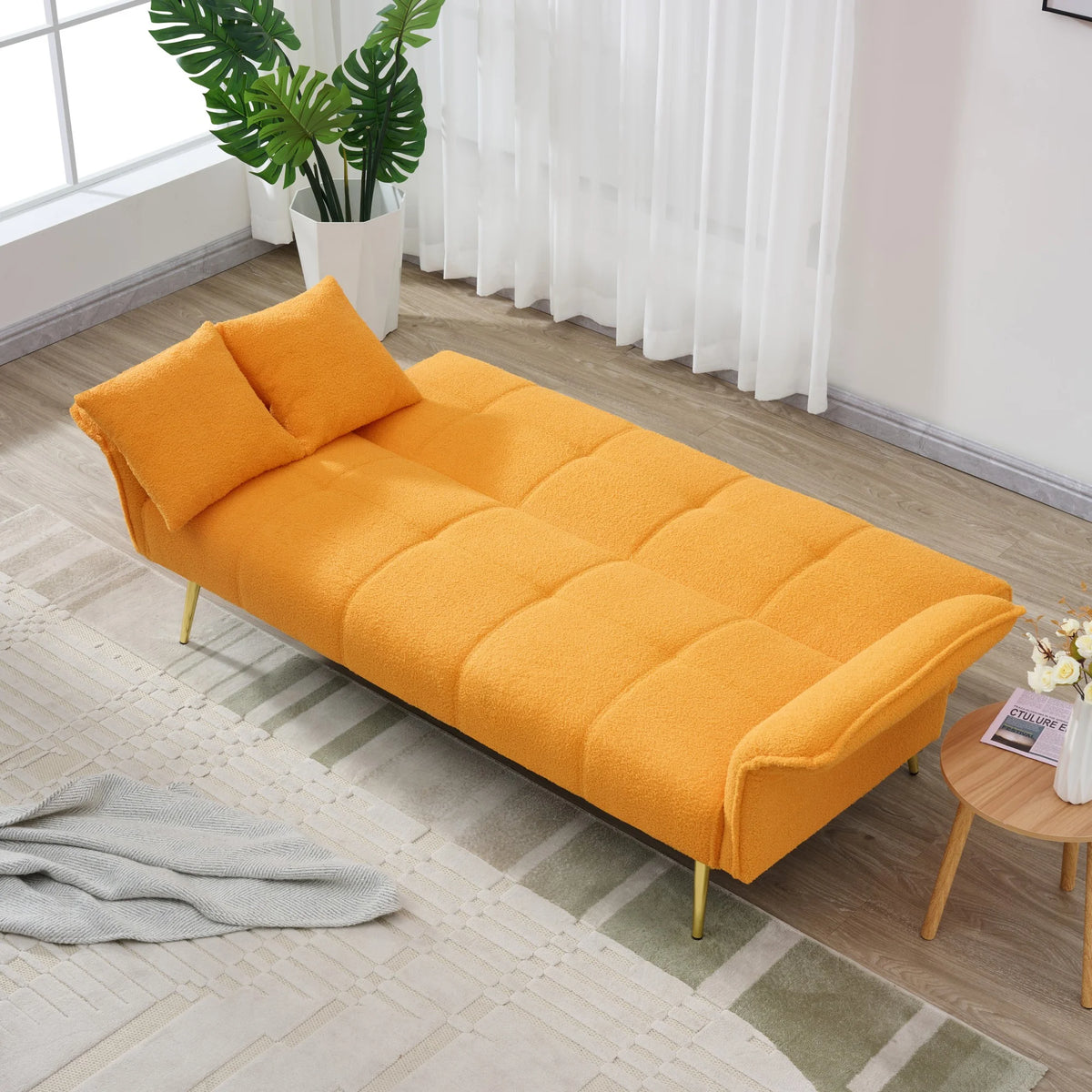 Futon Sofa Bed,Convertible Double Sofa Bed with Folding Armrests for Living Rooms and Small Spaces,Beige