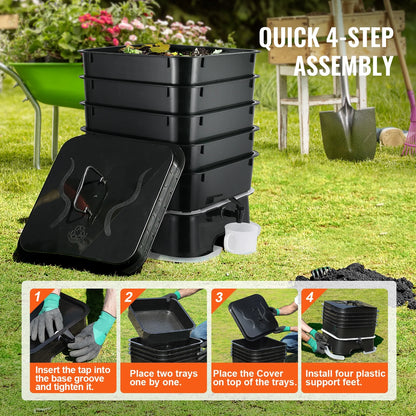 KFFKFF 5-Tier Worm Recycler, 50 L Indoor and Outdoor Worm Composting Container, Eco-Friendly Worm Cultivation Set, for Repurposing Kitchen Scraps, Worm Excreta, Worm Liquid