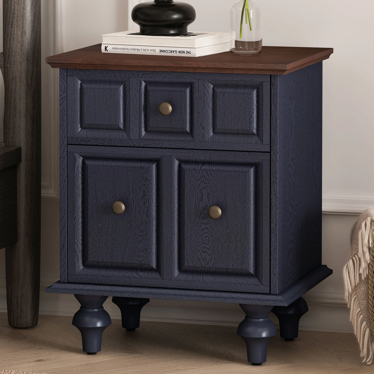 20.47"Vintage Nightstand with 2 Drawers and Roman Column Legs, Solid Wood Bedside End Table, Bedside Cabinet for Bedroom, Living Room(Set of 2)