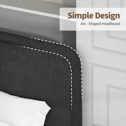 4 EVER WINNER Twin Size Bed Frame, Modern Bed Frame with Headboard, Boucle Fabric Upholstered Bed Frame, Soft Curved Headboard, Cream
