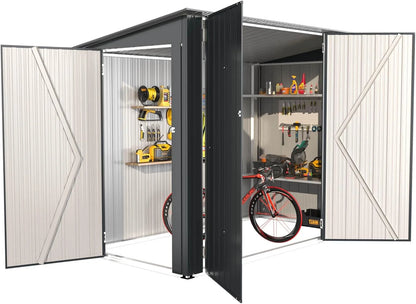 YODOLLA Outdoor Storage Shed, 3 x 7 Ft Bike Sheds & Outdoor Storage, Small Metal Outdoor Storage Cabinet for Garden