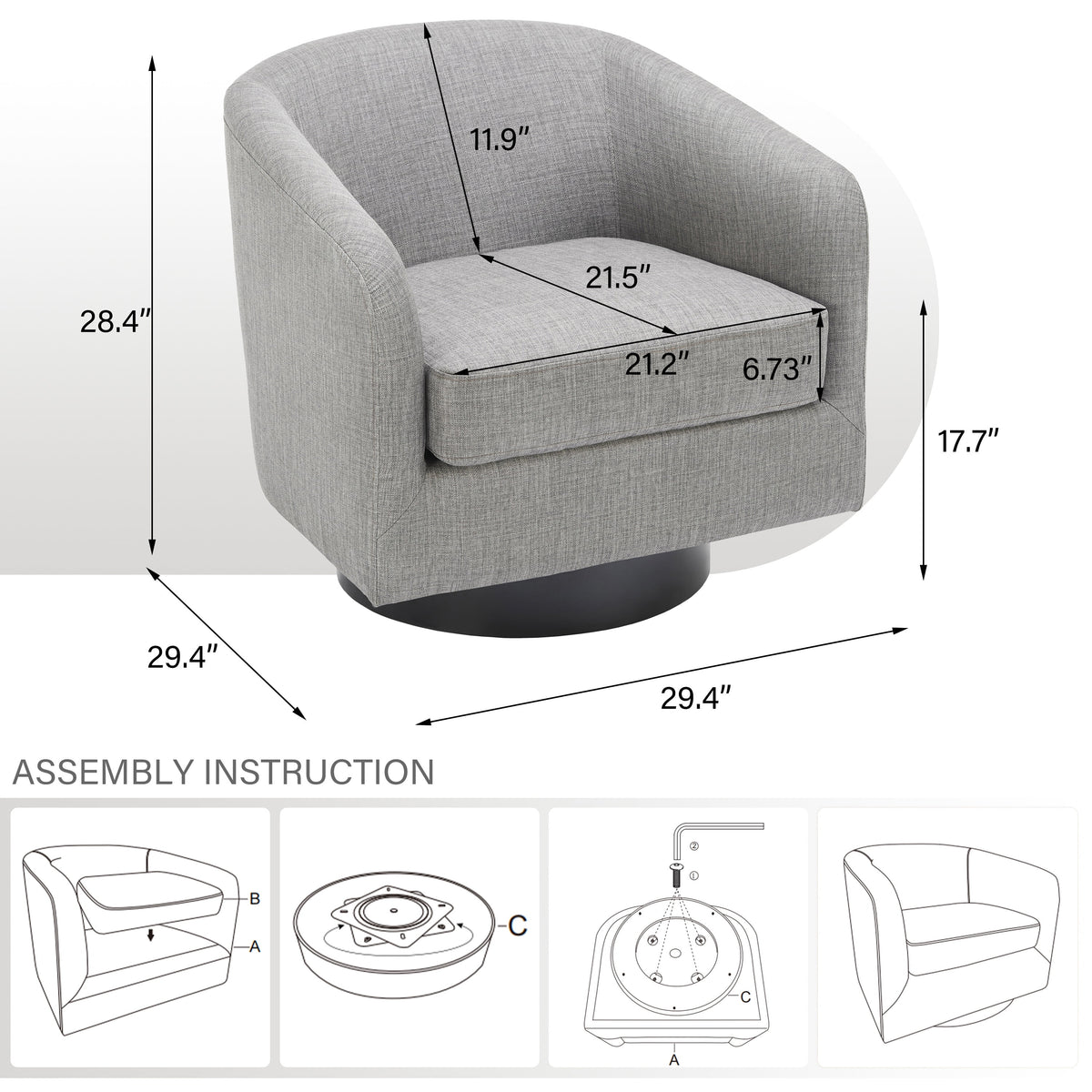 DREAMSIDEA Swivel Barrel Accent Chair for Living Room, Modern Upholstered Round Club Armchair-Cream