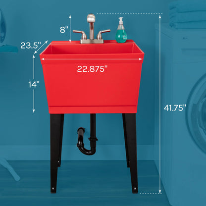 Tehila Utility Sink with Stainless Finish Pull-Out Faucet 19 Gallon - Red
