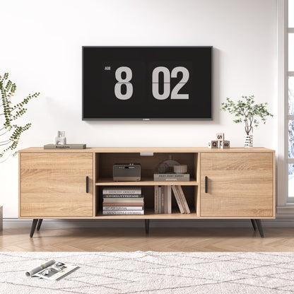 ChVans 70 Inch Mid Century Modern TV Stand for TVs up to 80 inches, Wood TV Stand with Storage, Entertainment Center for Living Room Bedroom, TV Media Console