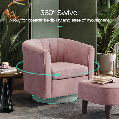 LINSY HOME Swivel Accent Chair with Ottoman, Velvet Barrel Chair for Living Room, Blue