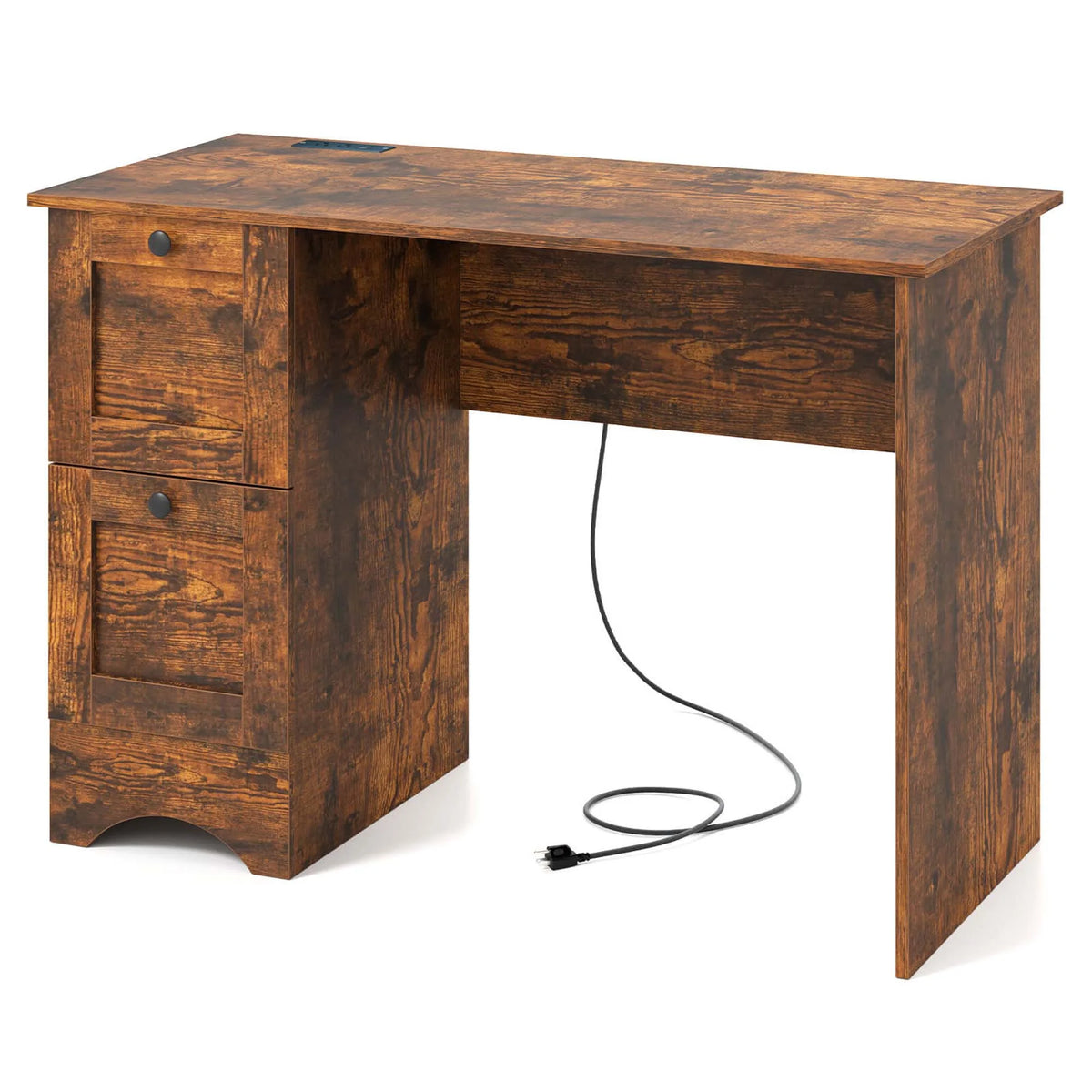 Costway 43" Home Office Desk with Charging Station Compact Study Writing Desk Walnut