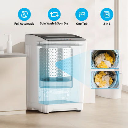 TABU Washer and Dryer Set, 17.6LBS Full Automatic Washing Machine & 8.8LBS Portable Dryer (Gray&White)