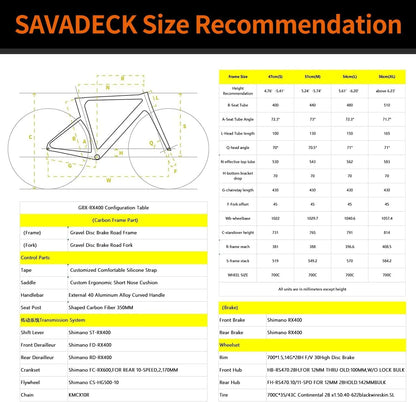 SAVADECK Carbon Gravel Road Bike,T800 Carbon Gravel Dis Brake Bicycle with Professional Adventure Shimano GRX400 20 Speed Groupset and Extra Wide Tires 700CX40C for Various Road.