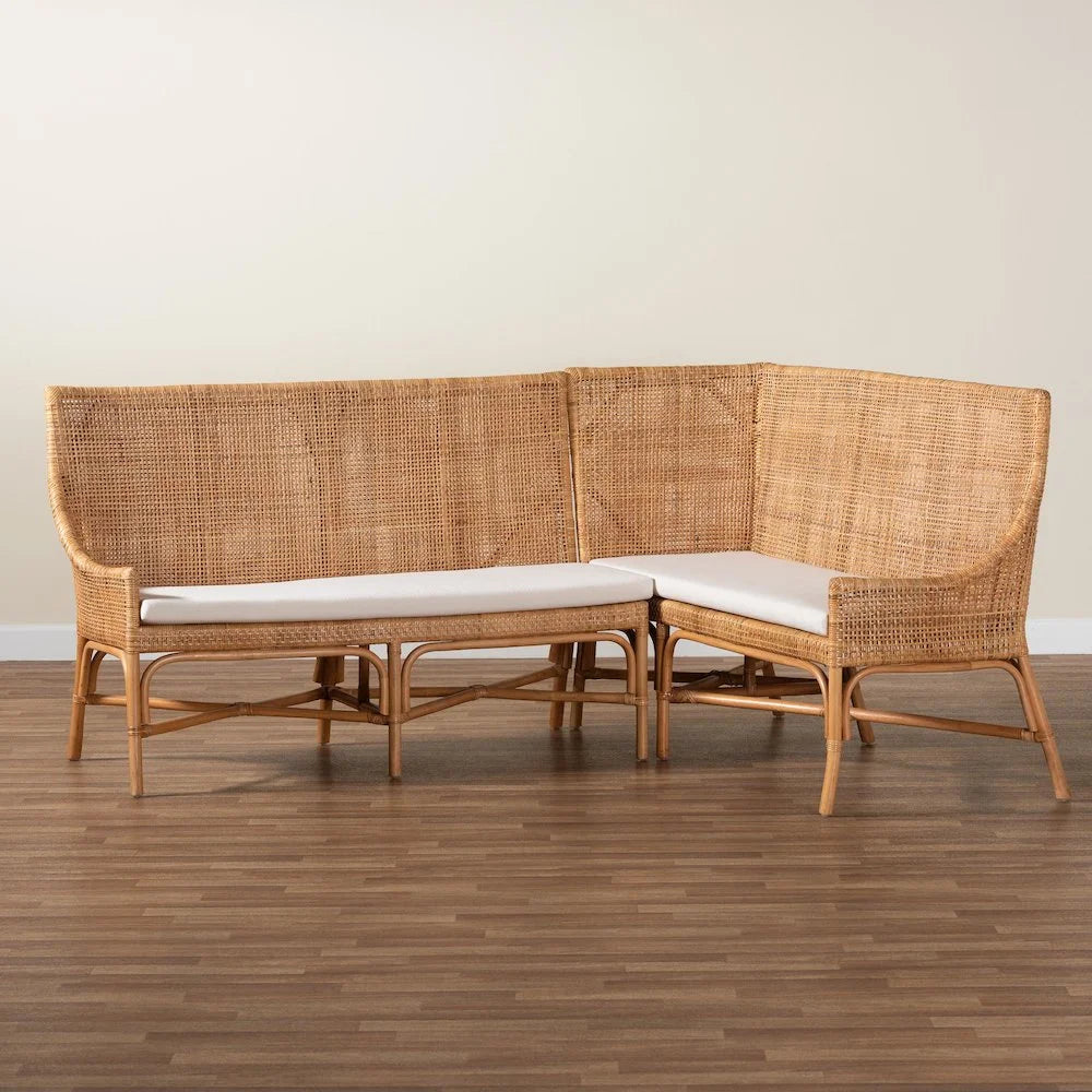 bali & pari Baako Bohemian Light Honey Rattan 2-Piece Dining Nook Bench Set