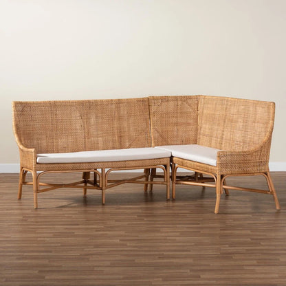 bali & pari Baako Bohemian Light Honey Rattan 2-Piece Dining Nook Bench Set