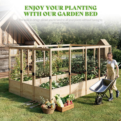 Jocisland Wooden Raised Garden Bed for Outdoor, Deep Large Planter Box with Netting for Gardening, Vegetables, Herbs��8��9��6 ft��