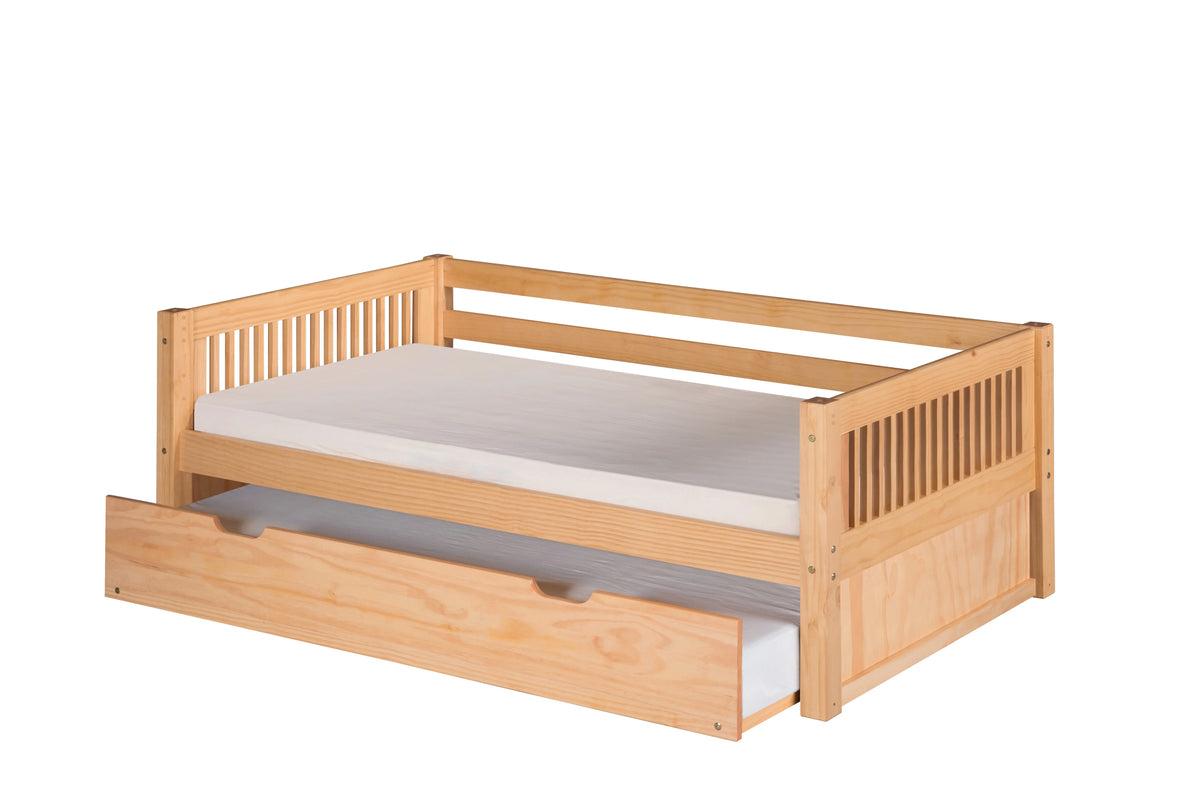 Camaflexi Wooden Daybed with Trundle, Mission Style with Removable Front and Rear Guard Rails, Twin, White