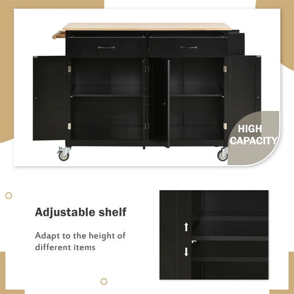 Kitchen Storage Islands&Carts with Solid Wood Top and Locking Wheels, Kitchen Island Cart with 4 Door Cabinet and Two Drawers, Kitchen Cabinets for Kitchen and Dining Room, Green