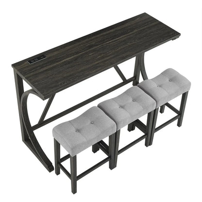 YINGYING 4 Piece Industrial Bar Table Set with Power Outlet, Bar Table and Chairs Set, Dining Table Set, Breakfast Table Set, for Living Room, Dining Room, Game Room