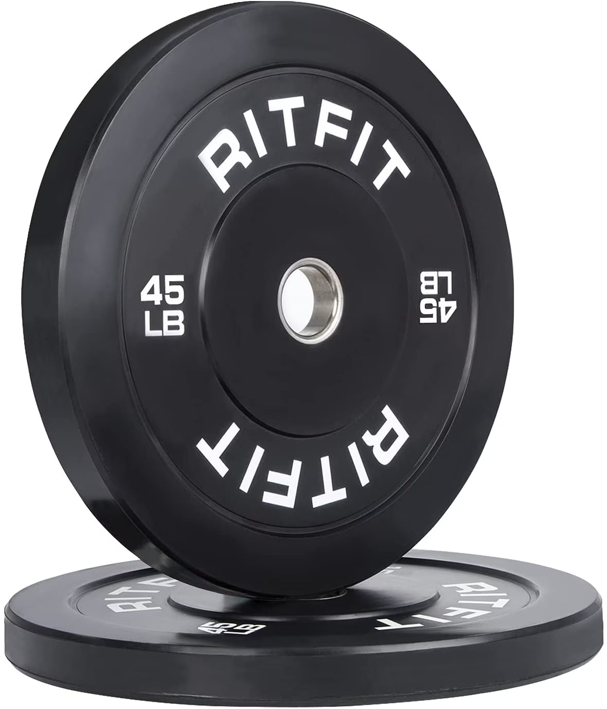 RitFit 45lb Olympic Weight Plate Set of 2, Bumper Plates With Steel Insert, Olympic Barbell Weight Plates for Gym and Home, Single, Pair