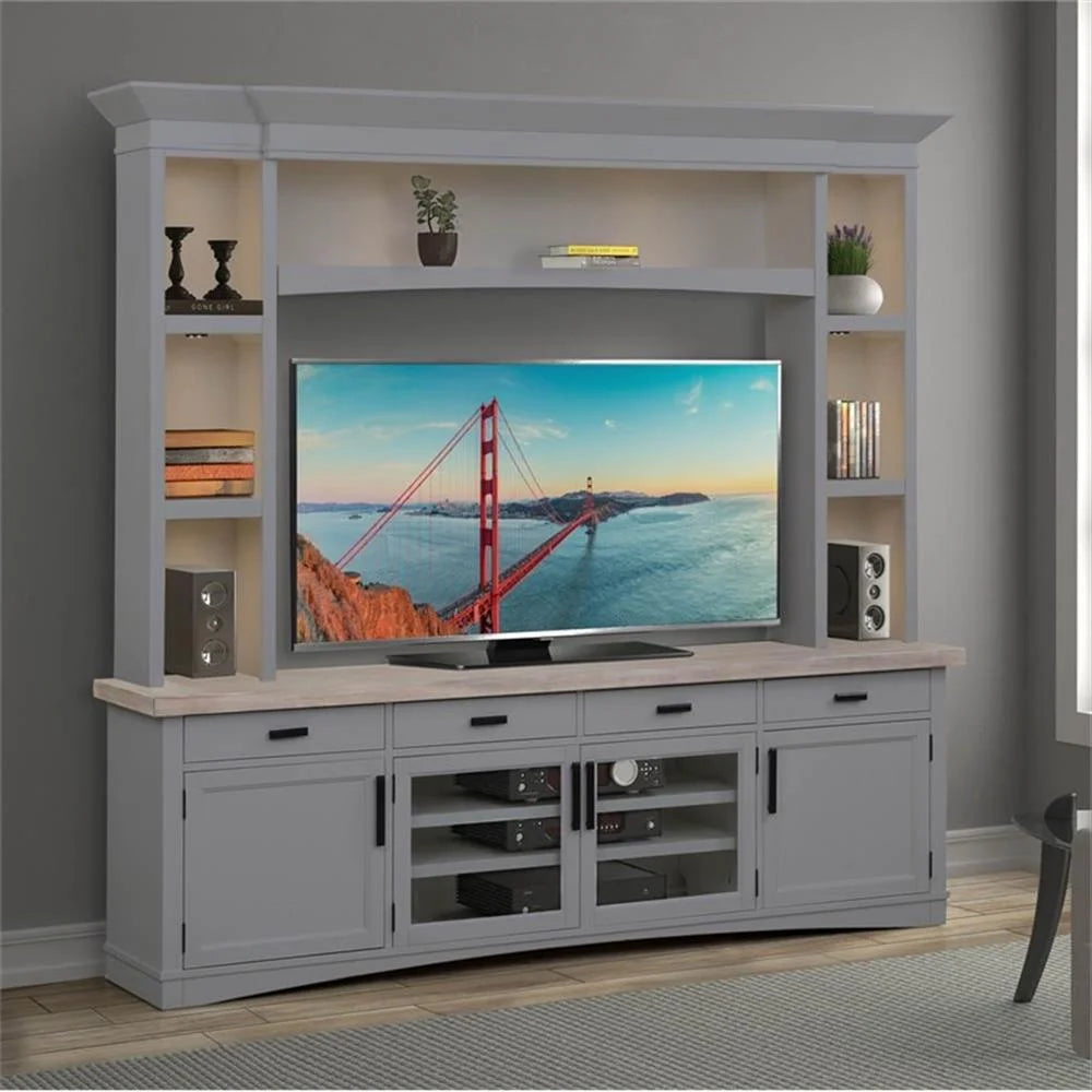 Bowery Hill Americana Wood Modern - Cotton 92" TV Console in White
