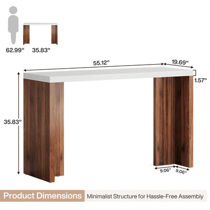 Tribesigns 55.12-Inch Bar Table, Home Bar Unit with a Faux Marble Finished Tabletop, Modern Freestanding Mini Bar for Home Kitchen, Living Room, Balcony, Basement, Walnut & White