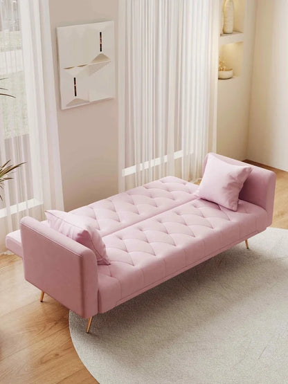 FFH Modern Corduroy Futon Sofa Bed with Adjustable Backrest,Convertible Loveseat Sleeper,Soft Couch with Drop-Down Table and Cup Holder for Living room,Pink