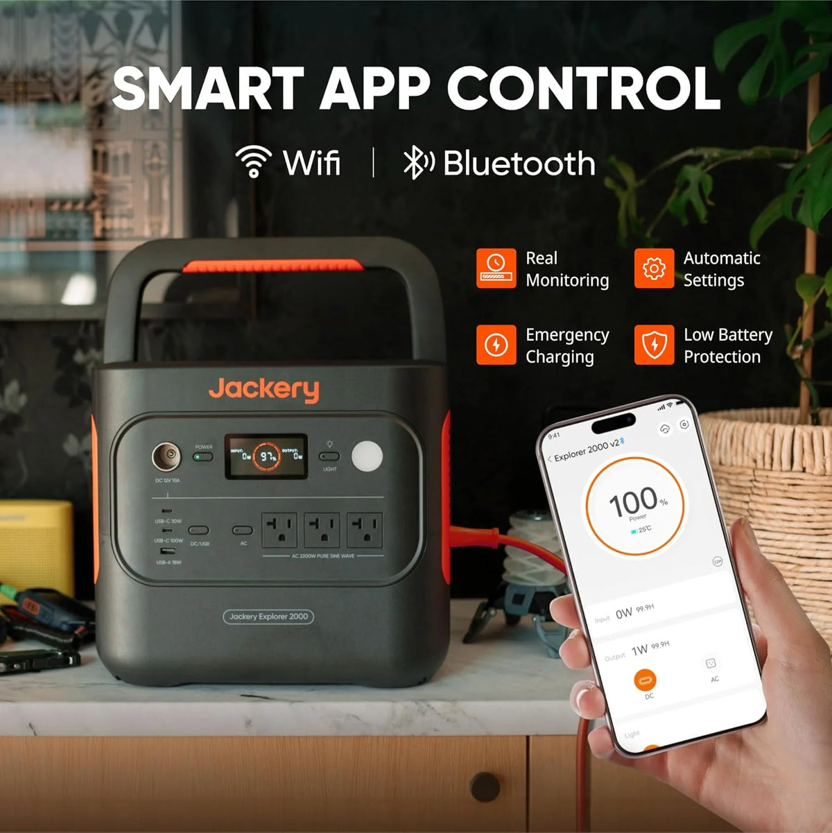 Jackery Explorer 2000 v2 Power Station and 100W Solar Panels, 2033Wh LiFePO4 Home Backup Battery, 2190W Solar Generator, USB-C PD 100W Fast Charging for Emergencies, Power Outages, Camping