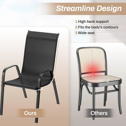 Pirecart Set of 4 Patio Dining Chairs, Textilene Outdoor Stacking Chairs for Poolside, Backyard, Garden