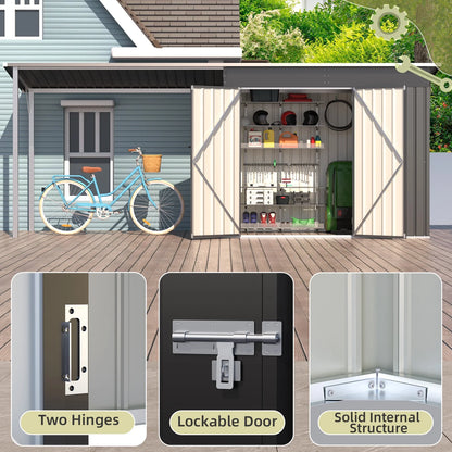 YODOLLA Outdoor Open-Sided Storage Shed, 3x5 Sheds & Outdoor Storage with 15 Sq. Ft Covered, 5x3 Small 2-in-1 Tool Shed with Attached Hardtop Metal Pergola Gazebo