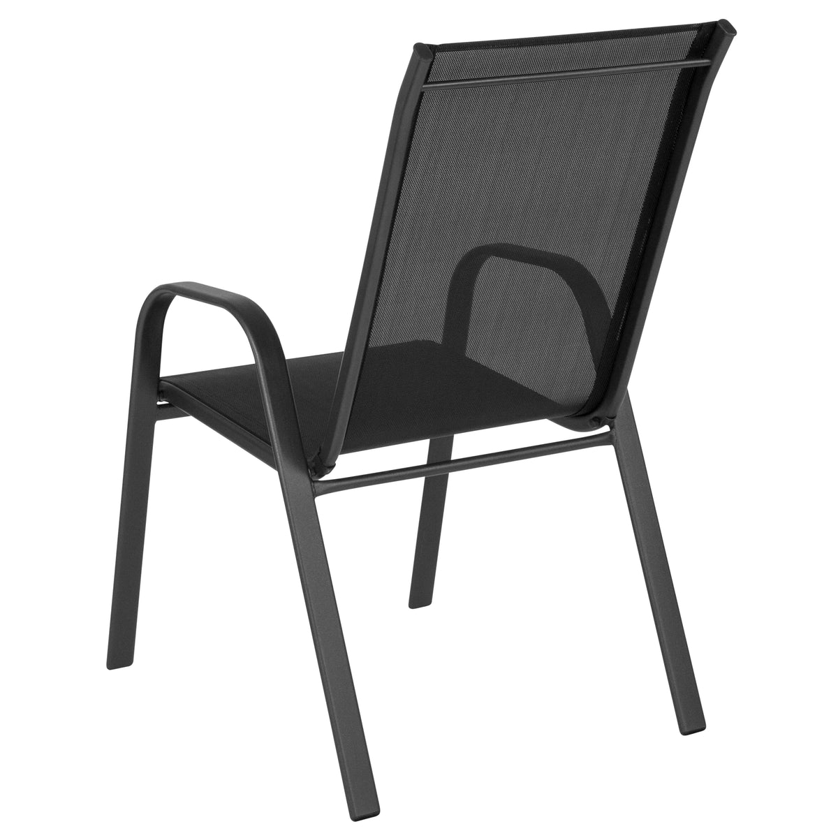 BizChair 5 Pack Black Outdoor Stack Chair with Flex Comfort Material and Metal Frame