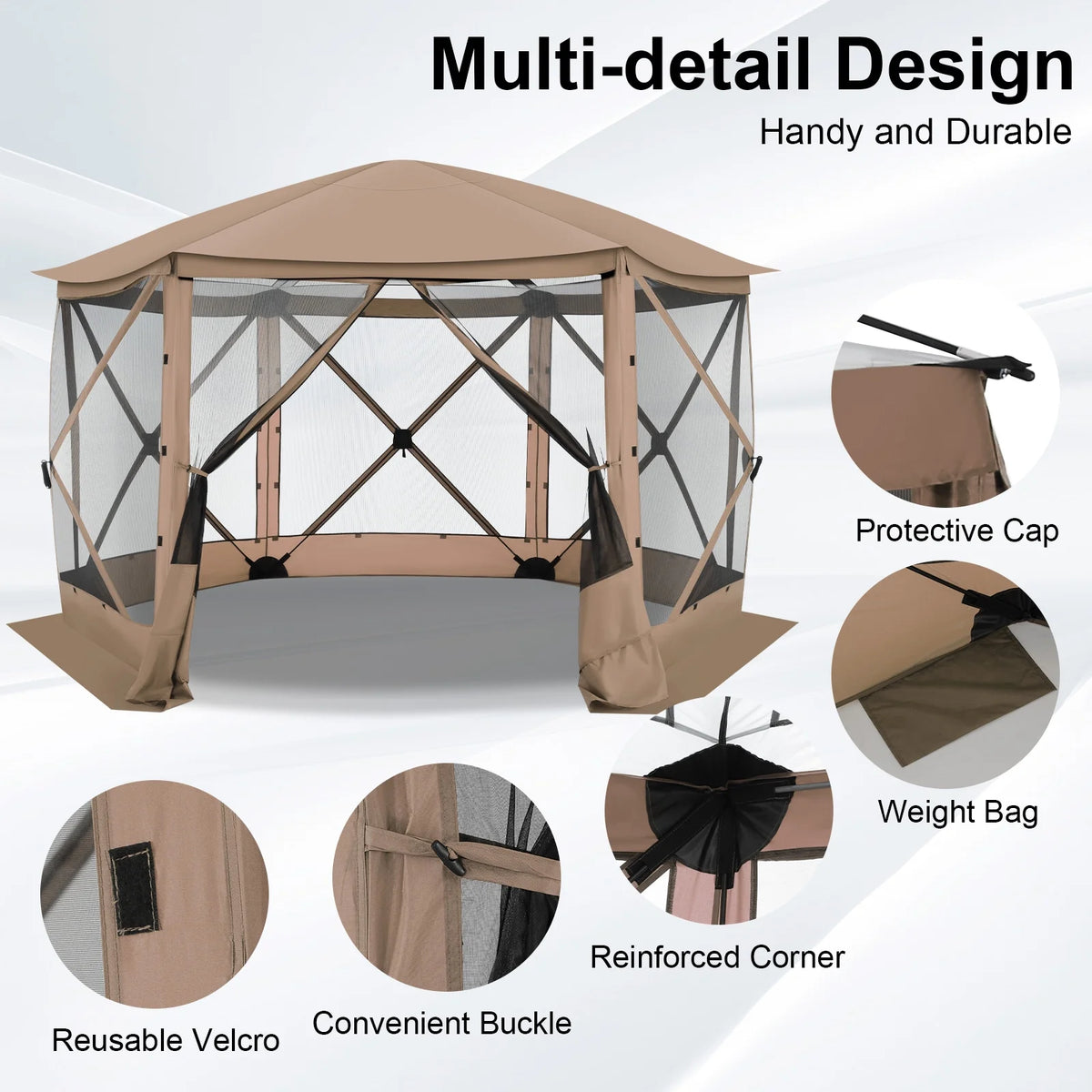 HOTEEL 12x12 Portable Pop-Up Outdoor Camping Gazebo, Screen Tent with Mosquito Nettings, Waterproof, UV, Bite Proof, Removable top Glamping Canopy with Carry Bag, Gray