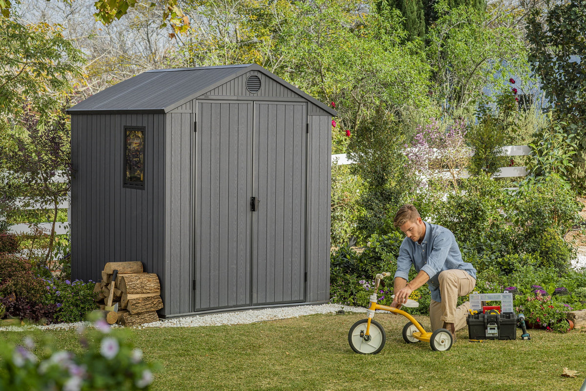 Keter Outdoor Storage Shed, Durable Resin, Compact & Portable, Store-It-Out Darwin, Grey