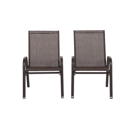 4 Piece Patio Chairs, Outdoor Camping Chairs with Breathable Textilene Fabric, Set of 2 Garden Chairs with Armrest High Backrest for Garden Patio Pool Beach Yard Space Saving ( Brown)