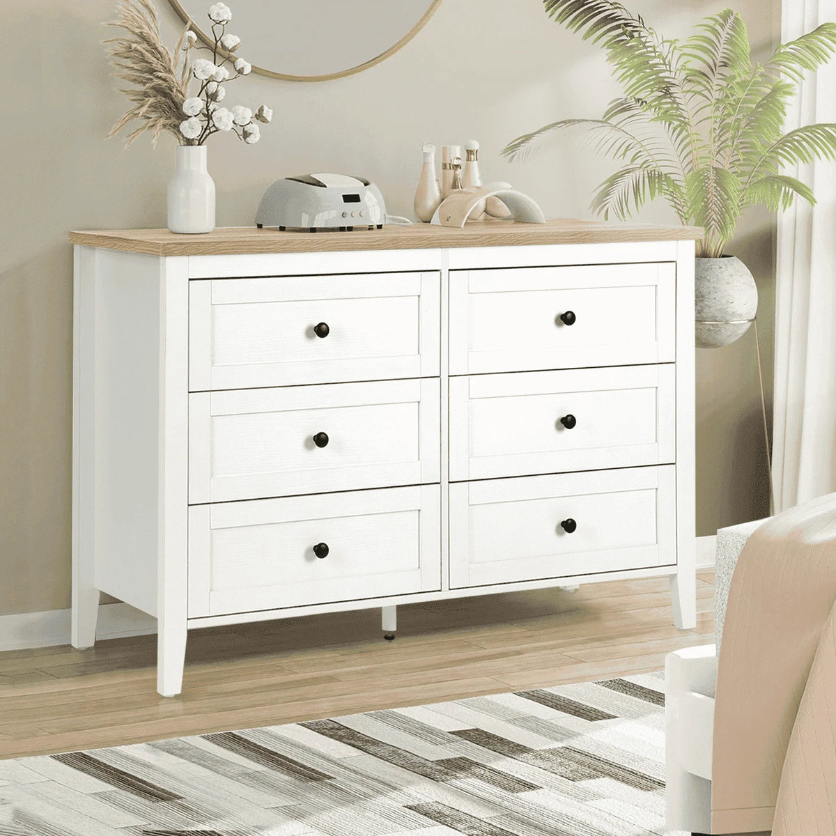 RichYa 6 Drawer Dresser for Bedroom,Chest of Drawers with Metal Knobs,Dresser for Closet,White