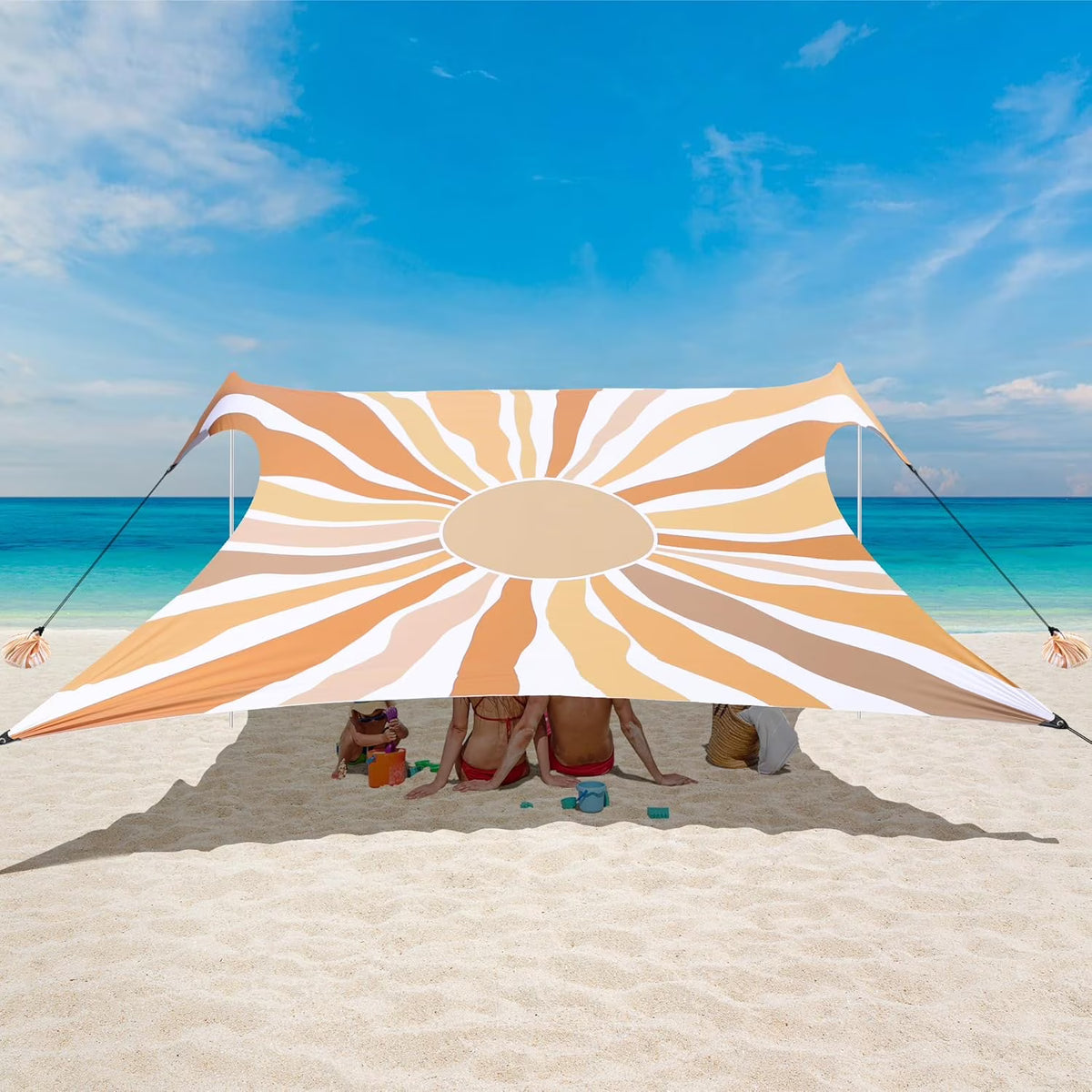 Beach Tent, UPF 50+ Beach Canopy Sun Shade, Portable 10×10 FT Large Pop-Up Beach Tent Sun Shelter with Sand Anchors, Ground Pegs, Easy Setup for Beach, Camping, Park, and Backyard Fun