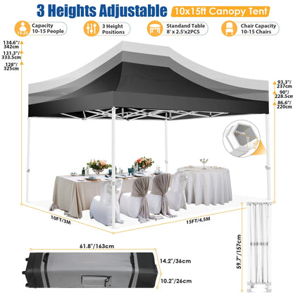 Hoteel 10x15 Heavy Duty Canopy Tent with 4 Sidewalls,Pop up Canopy for Parties Wedding,Commercial Easy up Gazebo with Roller Bag,UV 50+ &,Black