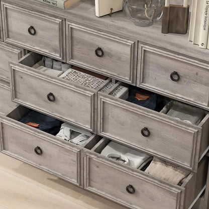 HUJAUU Dresser TV Stand with 10 Drawers Dresser for Bedroom, Wood Chest of Drawers Storage Organizer for Living Room, Hallway, Gray