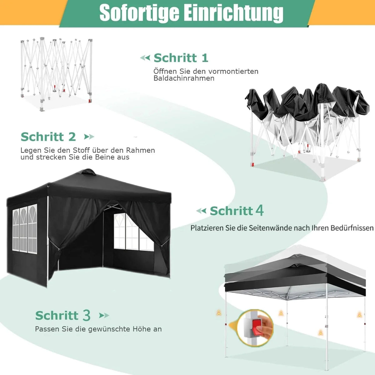 COBIZI 10x10 EZ Pop up Canopy Gazebo with Sidewalls,Pop up Canopy Tent Instant Shelter for Outdoor Party Camping Backyard Beach with Air Vent ,Carry Bag,Stakes,Ropes,Black