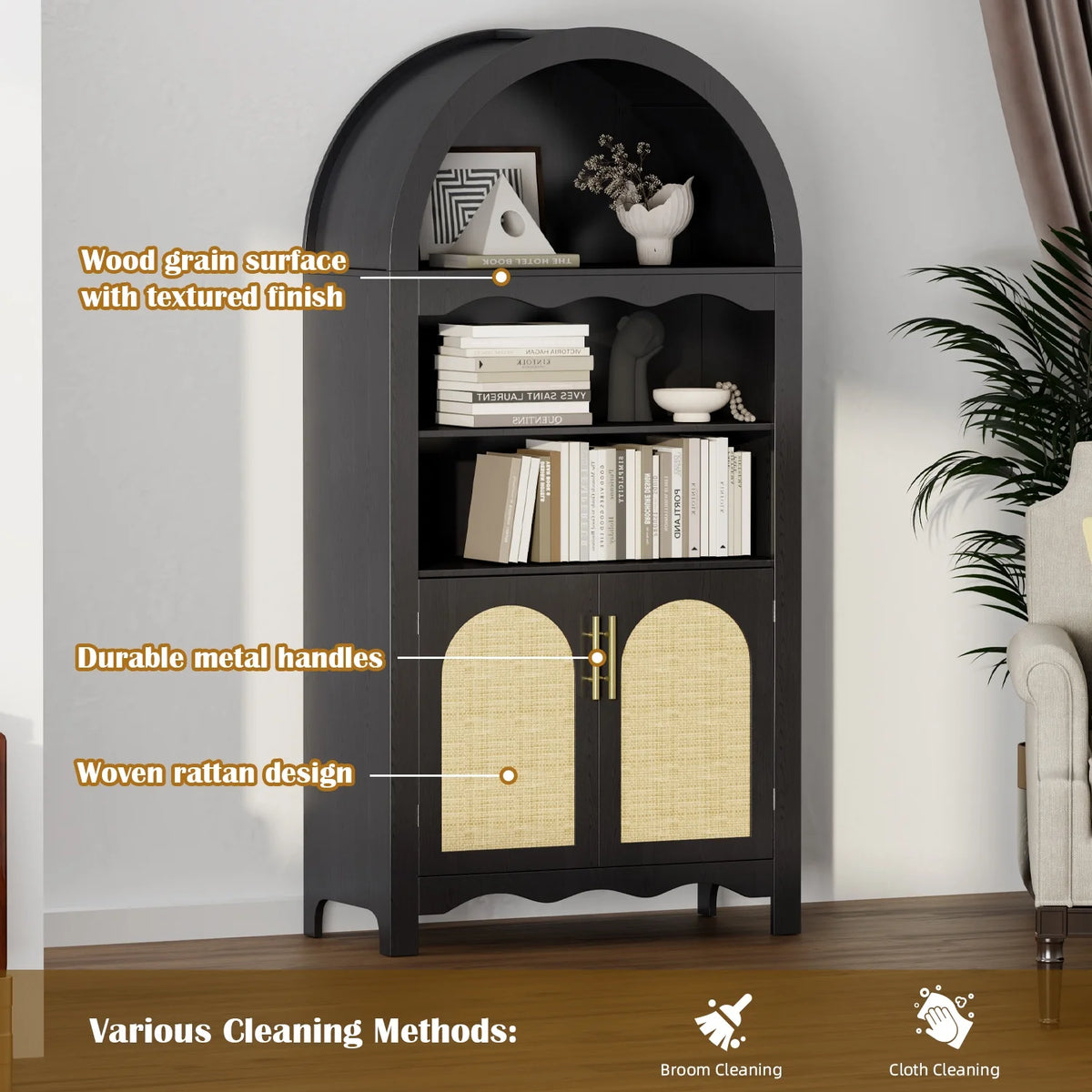 LAZZO 73-Inch Tall Arched Kitchen Pantry Storage Cabinet, 2 Doors, Brown