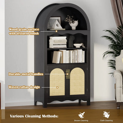 LAZZO 73-Inch Tall Arched Kitchen Pantry Storage Cabinet, 2 Doors, Brown