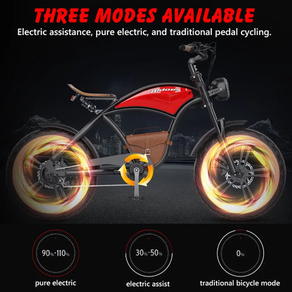 Hidoes B10 Electric Mountain Bike for Men/Woman 1000W Adult Electric Bicycle 20" Fat Tire Off Road E-bike with Removable Battery up to 28 mph,Free Shipping, Red