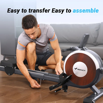 MERACH Magnetic Rowing Machine 350lbs Weight Capacity, 16 Levels of Quiet Resistance, Bluetooth Rowing Machine for Home Workout