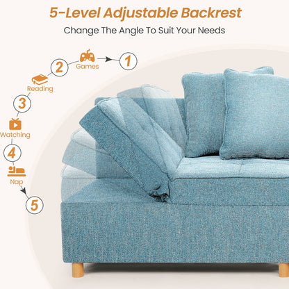 SEJOV 4-in-1 Convertible Sleeper Chair Bed, Linen Sofa Bed for Small Space, Futon Sofa with 2 Throw Pillows for Living Room, Single Recliner with 5 Adjustable Backrest for Bedroom Apartment, Brown