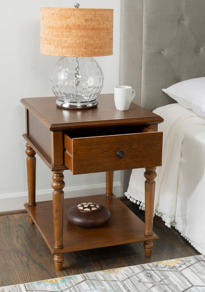 Powell McGhie Single Drawer Indoor End Table with Shelf, 26" Tall, Natural